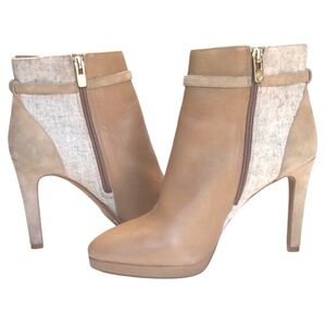 Antonio Melani Tan Leather Suede Side Zip Heeled Boots size 10